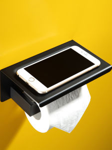 Matte Black 304 Stainless Steel Toilet Paper Holder No Drilling Required Bathroom Tissue Box Roll Paper Holder Handheld Paper