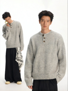 JNXS | Half Placket Buttoned Henley Knit Sweater