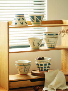 Japanese Style Ceramic Rice Bowl High Aesthetic Single Dining Bowl Dish Home Use Premium Quality Tableware round Shape Stripe Pattern