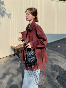 Ankela Red Korean Style Loose Casual Windbreaker Womens Coat Autumn New Fashion Slimming Coat Comfortable Long Sleeve Short Length