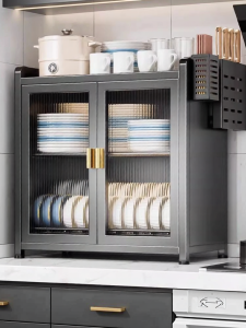 BW | Kitchen Storage Rack Dish Cabinet Home Use with Door Draining Bowl Plate Utensil Multi-Function Bowl Dish Storage Box