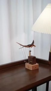 Artisan Solid Wood Ornament Handmade Wooden Motorized Manta Ray Figurine Manta Ray Automaton Home Decoration Gifts