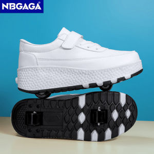 Kids Roller Skate Shoes with Double Wheels Removable White Sneakers for Boys Girls Outdoor Sports Running Children Gifts