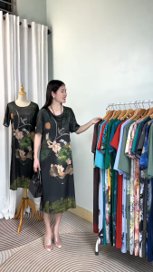 Mama Shop – Váy trung niên V116 Váy Lụa nữ cho mẹ dáng suông