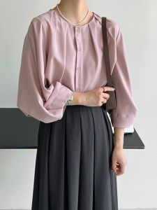 Retro Hong Kong Style Sweet Seven Lantern Sleeve Shirt Womens Spring Autumn Large Size Unique Elegant Loose Casual Beautiful Top