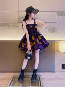 Princess Style Summer Dress for Girls Fashionable Thin Strap Childrens Skirt A-Line Skirt Lightweight Comfortable Fabric