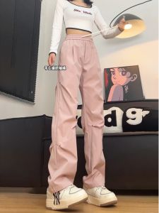 กางเกงคาร์โก้ผู้หญิงลายดอกซากุระ สีชมพู กันน้ำ กันลม ซับในไนลอน กางเกงขายาวทรงตรง ฤดูใบไม้ร่วง 2024