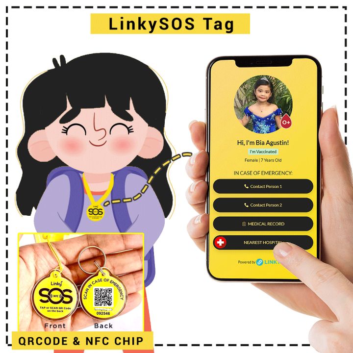 LinkySOS NFC QR Code Necklace for Kids Elderly Senior PWD