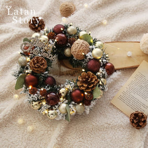 American Style Christmas Wreath Pine Needle Vine Decoration Festive Holiday Ornament for Home Garden Decor