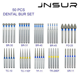 JNSUR 50pcs/lot Diamond Dental Burs Drills 10 Different Models Dental Materials Clinic Supply Dentists Lab Dental Strawberries