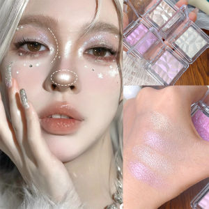 Monochrome Glitter Highlighter Makeup Palette & Diamond Moonlight High Gloss Purple Eyeshadow Powder