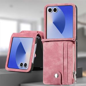 szhaiyu | Luxury Leather Wallet Phone Case for Samsung Galaxy Z Flip 8 7 6 5 4 3 Flip7 FE Flip6 with Zipper Card Holder Protection Cover