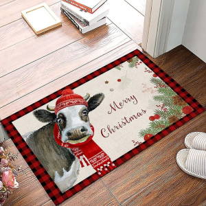 VIKAMA Red Black Buffalo Plaid Christmas Gnome Doormat Non Slip Welcome Floor Mat for Front Door Living Room Holiday Home Decor