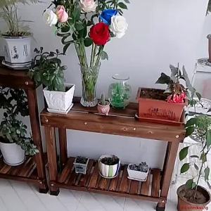 Outdoor Solid Wood Flower Rack Anti-corrosive Plant Rack 2 Tier Succulents Rectangular Flower Shelf Carbonized Stool HFNO shenmediao.sg