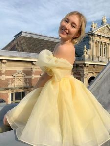 Selkie Same Style Quiet Princess Western Style White Cream Yellow Puff Sleeves Puff Puffy Skirt Mini Dress