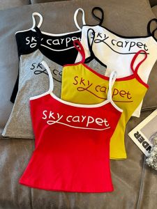 GUZILIAN | Colorful Short Sleeveless American dopamine strap tops for women Summer inner wear small vest retro spicy girl print design