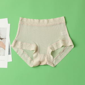 100% Mulberry Silk Mesh Knitting Silk Mid-High Waist Lace Lace Womens Triangle Panties Shorts Thin Summer