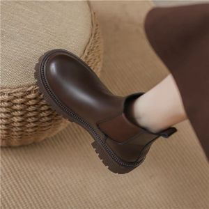 Short Boots Womens Chelsea Boots New Autumn and Winter Chimney Skinny Boots Thick-soled Martin Boots Ins British Style