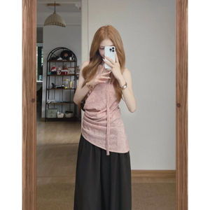 YUEZHONGWEI | French V-neck Cross Knitted Strap Vest Women Summer Outerwear Irregular Slim-fit Sleeveless Sash Top Fashion Commute Style