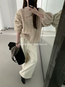 Korean Style Thickened Knitted Sweater Womens Autumn Winter Half High Collar Twist Knit Top Soft Warm New Arrival 2025