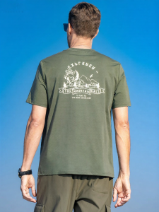 Enjeolon | Summer Vintage American Style Tshirt Mens Mountain Print Round Neck
