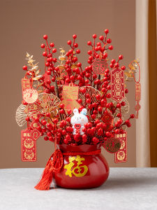 New Year Fortune Fruit Artificial Flowers Festive Bucket Fake Flower Bouquet Wedding Decorations Living Room Moving in Artistic Decor Accessories