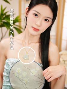 ZHOU LIU FU 周六福 24K Gold Maitreya Buddha Pendant Hetian jade pendant for Women Birthday Wedding Anniversary (Not Include Necklace) Y0411122