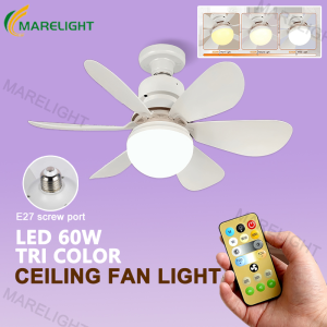 Ceiling Fan With Light LED Tri Color Ceiling Fan Lamp E27 Screw 2in1 Mute Dimmable Remote Control For Restaurant Bedroom Kitchen MARELIGHT