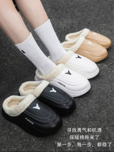 Casual Sports Cotton Slippers Mens Winter New Indoor Anti-slip Waterproof Thick Bottom Outdoor Wear Fleece Warm Cover Toe Slippers