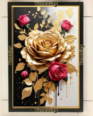 hiasan dinding lukisan cetak bunga mawar pink plus bingkai ukuran 65×45