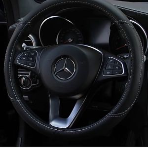 Bọc Vô Lăng Da PU Thêu Viền Chỉ Mềm Mại Thấm Hút Mồ Hôi Phù Hợp Với Mọi Loại Xe