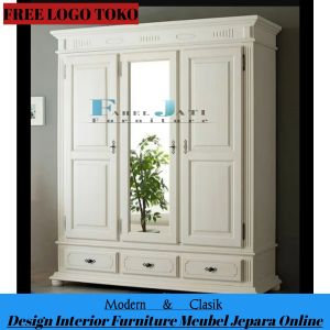 Wardrobe Lemari Pakaian Putih 3 Pintu Reguler Minimalis Furniture Mebel Jepara (Pre Order)