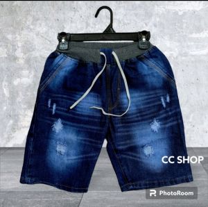 Celana Pendek Pria Dewasa Jeans Sobek Pinggang Karet Rip Tebel Murah