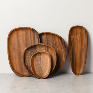 Creative Fig Wood Tray Irregular Oval Sunflower Seed Dish Soft Stone Pattern Snack Plate Chinese Style Dining Utensils