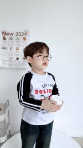 Áo thun tay dài raplang phối màu viền sọc tay họa tiết hình in cho bé trai 1đến 7tuổi BERNIE 0524A07