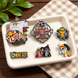 Bandai | 6pcs One Piece Inspired Enamel Pins Set Anime Luffy Pirate Themed Pins for Backpack Clothing Manga Fan Collection Gift