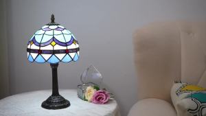 Tiffany Stained Glass Table Lamp Mediterranean Bedroom Table Lamp Reading Desk Light for Bedside Living Room Office Dining Room