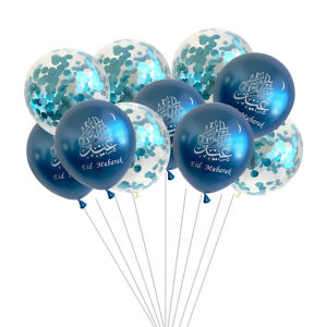 ลูกโป่งยางลาเท็กซ์ Eid Mubarak เราะมะฎอน10ชิ้นของตกแต่งงานปาร์ตี้ก๊าซฮีเลียมทรงกลมของตกแต่งงานวันเกิดมีความสุข