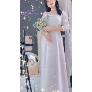 Áo dài truyền thống cách tân cổ lưới tay phồng