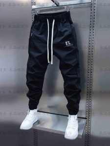 กางเกงลำลองชายทรงสลิมฟิตสไตล์ฮาราจูกุ กางเกงขายาวทรงสปอร์ตไฮเอนด์สำหรับผู้ชาย กางเกงขายาวทรงสลิมฟิตสำหรับใส่ไปทำงานในฤดูใบไม้ผลิและฤดูใบไม้ร่วง