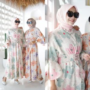 FLOWLY DRESS MOTIF BUNGA BAHAN CRINKLE AIRFLOW PREMIUM/ GAMIS KEKINIAN MURAH WANITA IMPORT BUSUI FRIENDLY / DRESS TALI SERUT DEPAN KEKINIAN