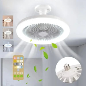 JOYINLED 3-in-1 E27 Ceiling Fan with Light & Remote Control 3 Speeds 3 Color LED Lamp Silent for Bedroom Living Room DIA 25CM