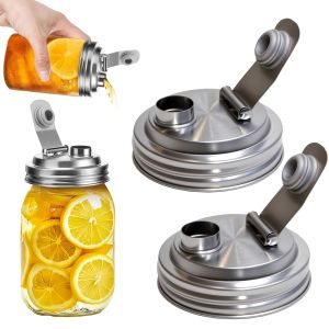 Nắp Đậy Bằng Thép Không Gỉ 1/2 Gói Vòi Rót Dành Cho Lọ Thủy Tinh Miệng Rộng 86MM Có Thể Tái Sử Dụng Chống Rò Rỉ Kín Khí Thân Thiện Với Môi Trường