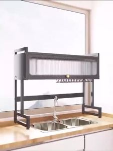 LIVING STORE Kitchen Rack Dish Rack Rak Dapur Berpintu Kabinet Rak Pinggan Mangkuk Dish Drainer Sink Rack Kitchen