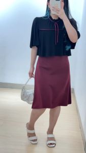 6021 Melody Ribbon Two Tones Combi Scuba Midi Dress Korean Style Dress CNY