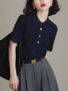 Slimming Stylish Versatile Polo Collar T-Shirt