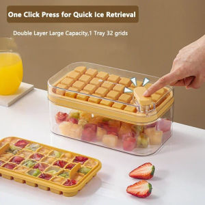 Multifuctional Ice Cube Molds Silicones Ice Mould Food Grade Mold Square Container Cold Drink Set Button Press Gather Ice Maker