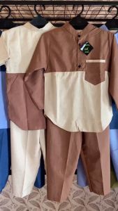 Setelan Baju Koko Anak Laki Kombinasi Warna Biru Denim Usia 1-13 Tahun Tangan Panjang Pendek
