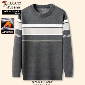 TUCANO | Warm Knitted Sweater Male Middle-Aged Round Collar Stripes