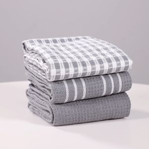Classic Kitchen Towels 100% Natural Cotton The Best Tea Towels Dish Cloth Absorbent and Lint-Free Machine Washable 18 x 25 Inch 3 Pack White with Grey Stripe